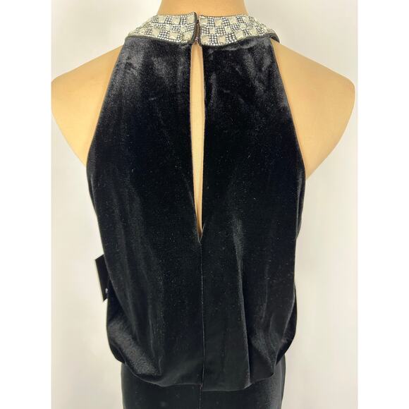 Marina Size 4 Black Velvet Evening Gown Dress Halter Jeweled Neckline Christmas - Picture 6 of 16